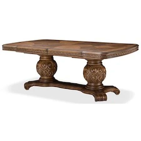 Ornate Rectangular Pedestal Dining Table with Traditional Style
